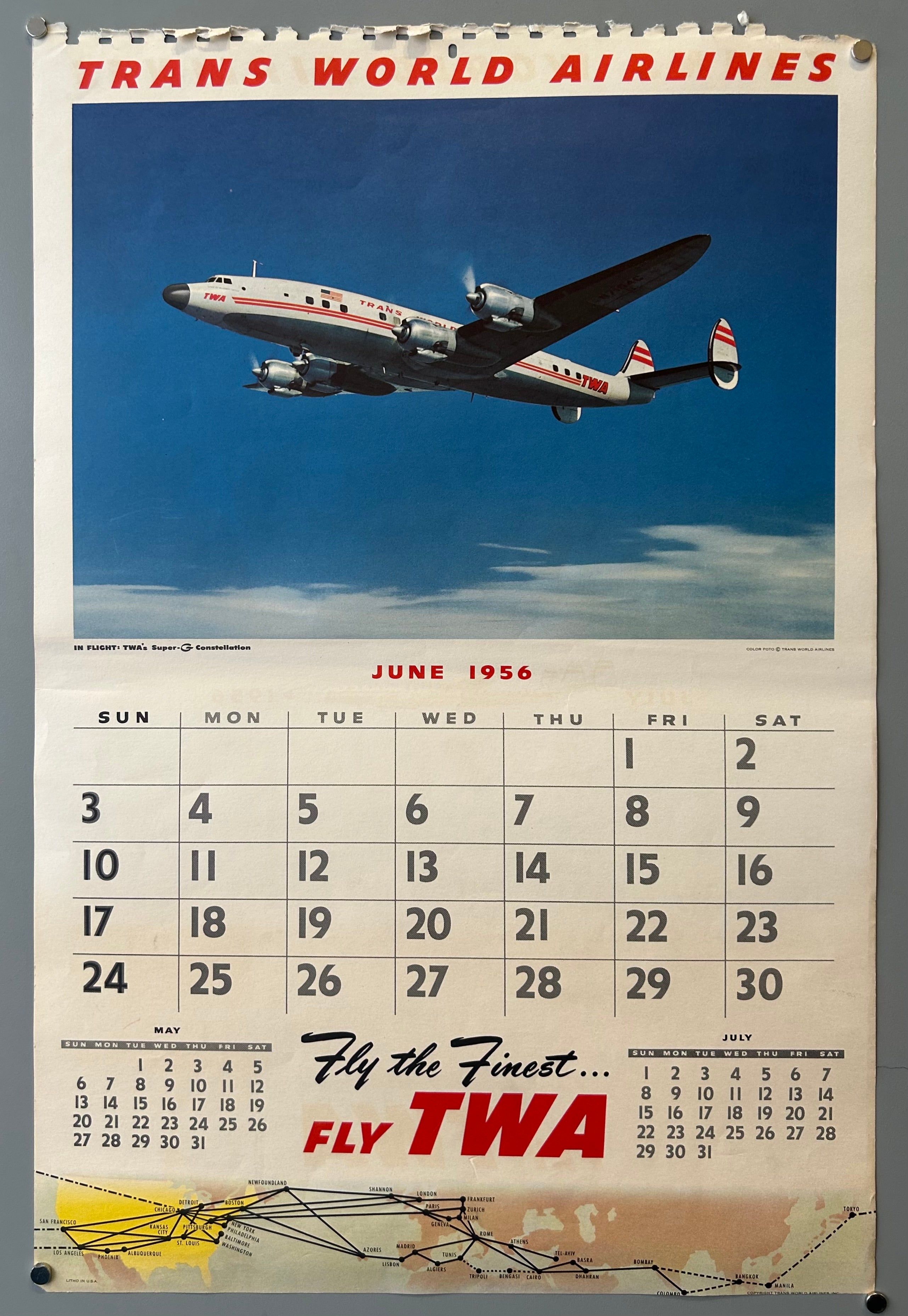 TWA 1956 Calendar: July, June – Poster Museum