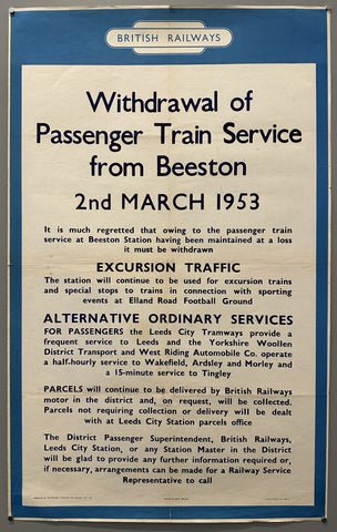 Withdrawal of Passenger Train Service from Beeston