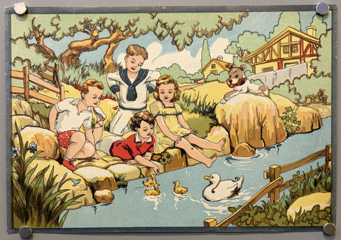 Children playing by a stream