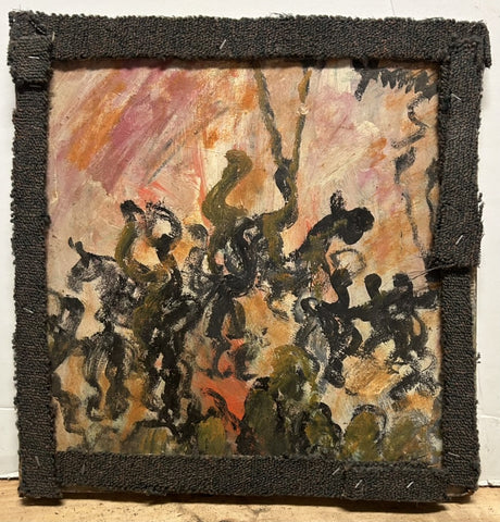 Figures on Horses with Fabric Frame #14 - Purvis Young Painting
