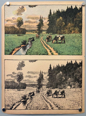 Link to &nbsp;Grazing Cows/Mother Chicken and ChicksUnited States, c. 1950s &nbsp;Product