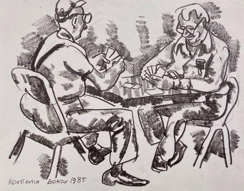 Link to  Two Men Playing Cards Konstantin Bokov Charcoal DrawingU.S.A, 1985  Product