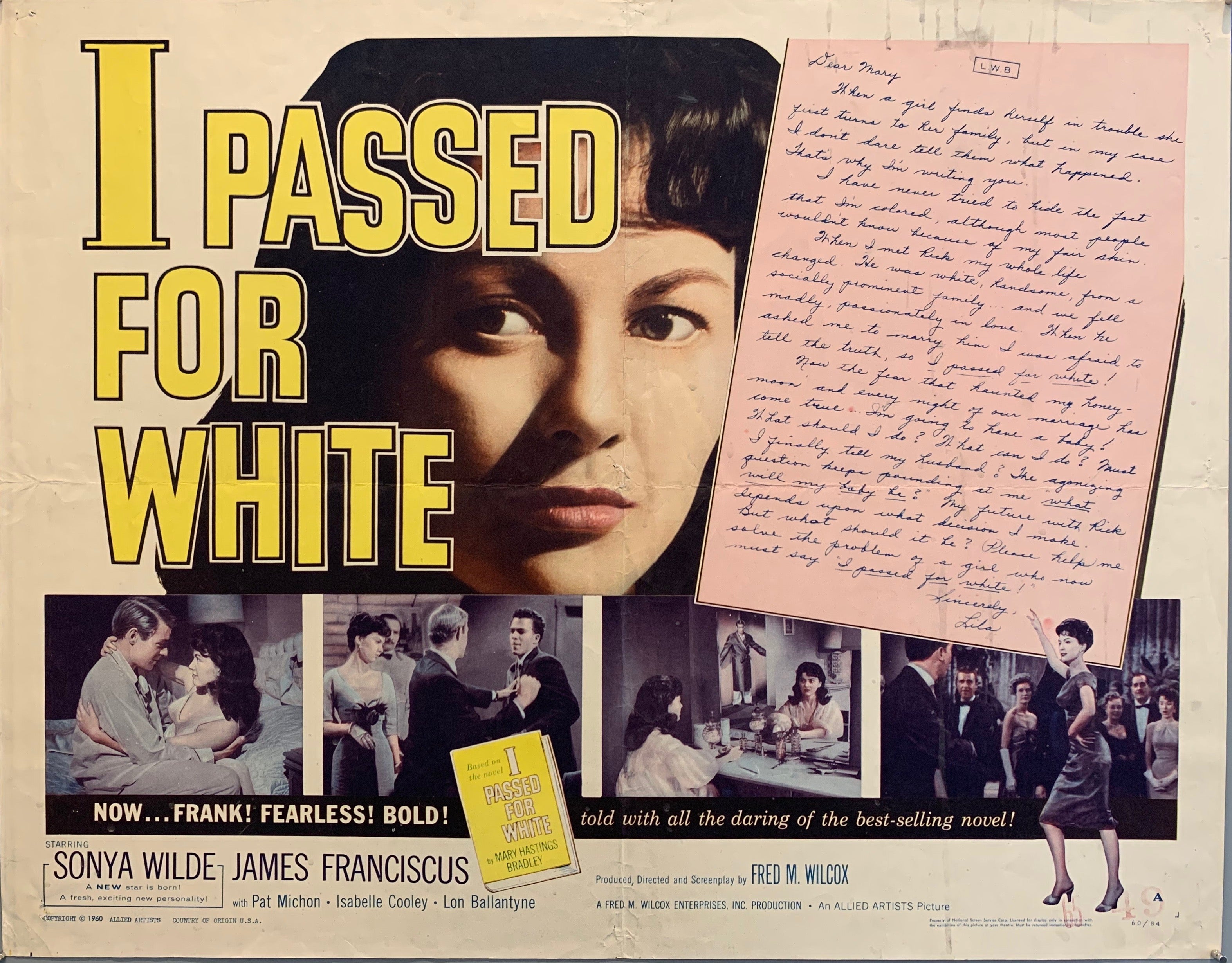 I Passed for white movie poster woman's fae next to handwritten note
