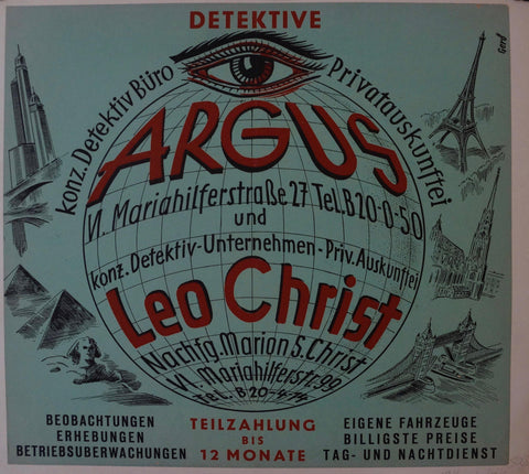 Link to  Detektive Argus Leo Christ "Konz. Detektivbüro Privat Auskunftei" ✓Austria, C. 1950s  Product