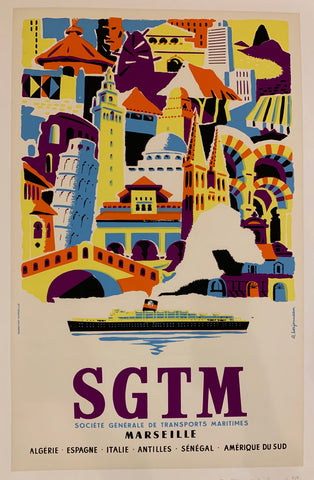 Link to  SGTM Marseille Travel Poster ✓France, c. 1955  Product