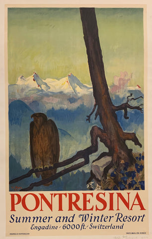 Link to  Pontresina Summer and Winter Resort Travel Poster ✓Switzerland, c. 1918  Product