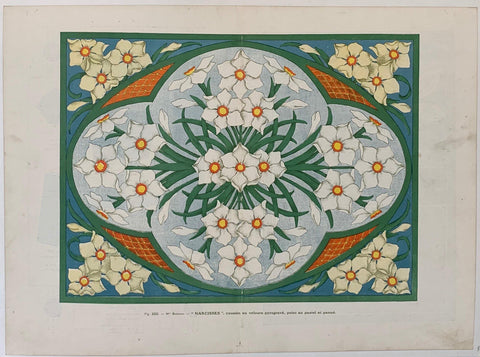 Link to  "Narcisses" coussin en velours pyrograve, peint au pastel et panneFrance, C. 1900  Product