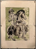 13x18.75 hans erni lithograph poster depicting skeletal rider on horse with green background