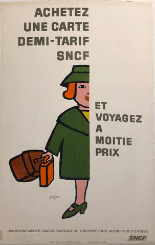 Link to  Achetez Une Carte Demi-Tarif SNCF Poster ✓Savignac 1974  Product