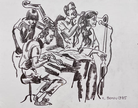 Link to  The Band Performs Konstantin Bokov Charcoal DrawingU.S.A, 1985  Product