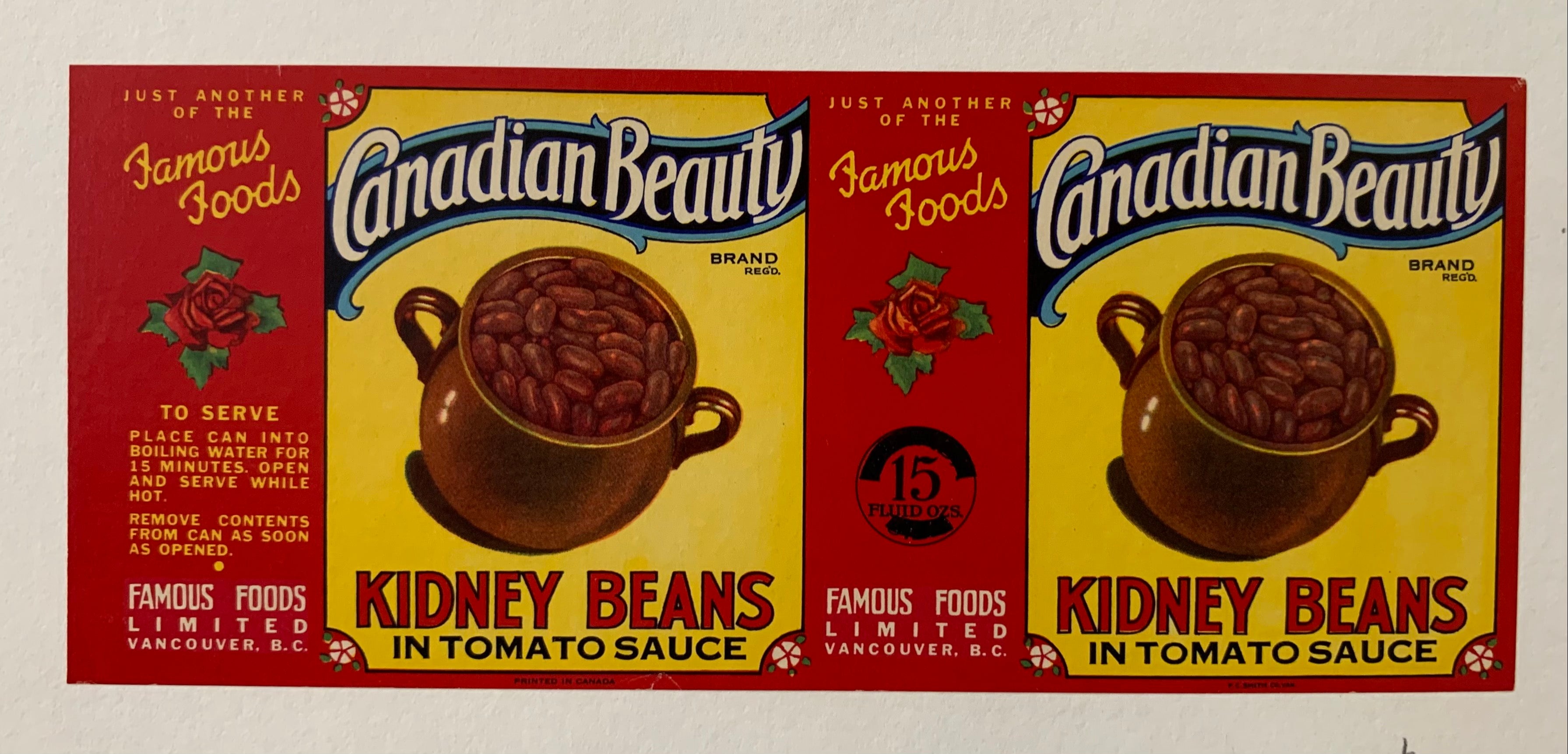 Canadian Beauty Brand Kidney Bean Label