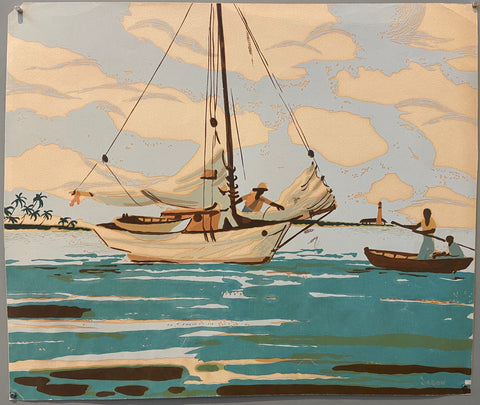 Link to  Sailboat and Wooden Schooner PrintU.S.A, c. 1955  Product