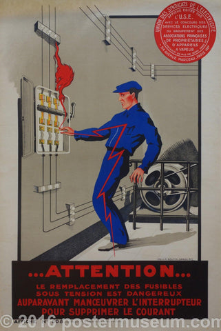 Link to  ...Attention...Le remplacement des fusibles sous tension est dangereuxFrance c. 1935  Product