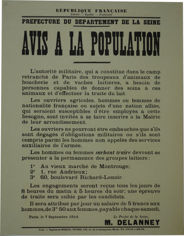 Link to  Avis A La PopulationFrance c. 1914  Product