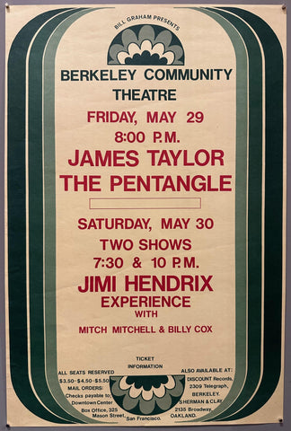 Link to  Berkeley Community Theatre Jimi Hendrix PosterUSA, 1970  Product
