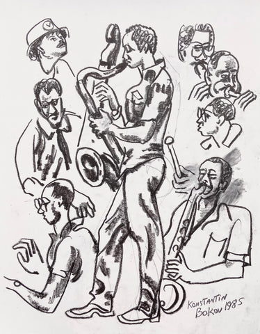 Link to  The Saxophonist Konstantin Bokov Charcoal DrawingU.S.A, 1985  Product