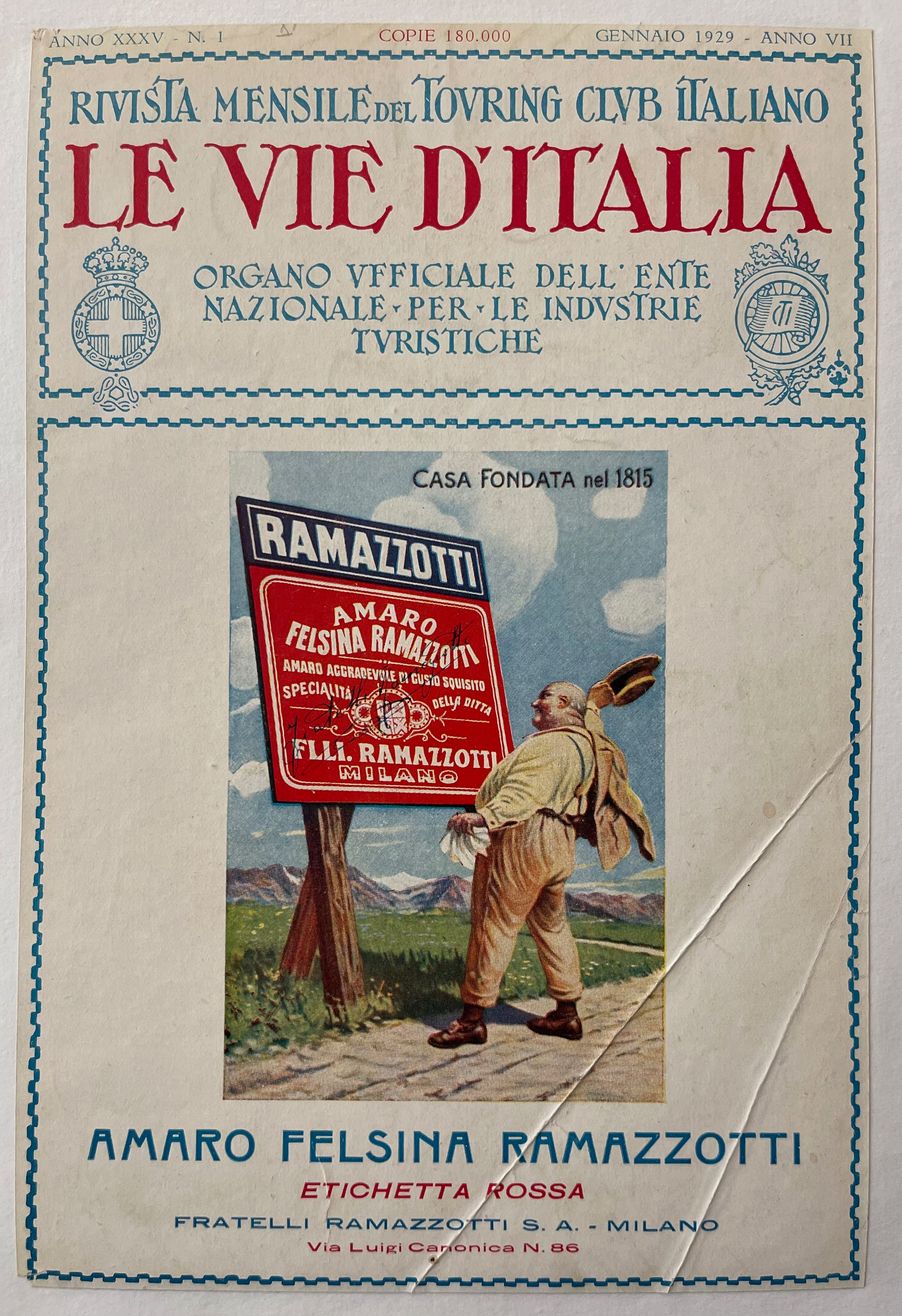 Gennaio 1929 Le Vie d'Italia Cover