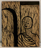 Three Monks and Monk in Doorway, Double-Sided Woodblock