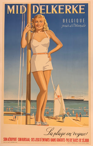 Link to  Mid Delkerke Belgium Travel Poster ✓Belgium, c. 1950s  Product