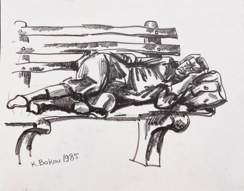 Link to  Homeless Man on Bench Konstantin Bokov Charcoal DrawingU.S.A, 1985  Product