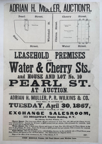 Link to  Leasehold Premises on Water & Cherry Sts. and House and Lot No. 10 Pearl St. at Auction ✓USA, 1867  Product