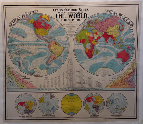 Link to  Cram's Superior Series Ocean Current Map Of The World In Hemispheres1936  Product