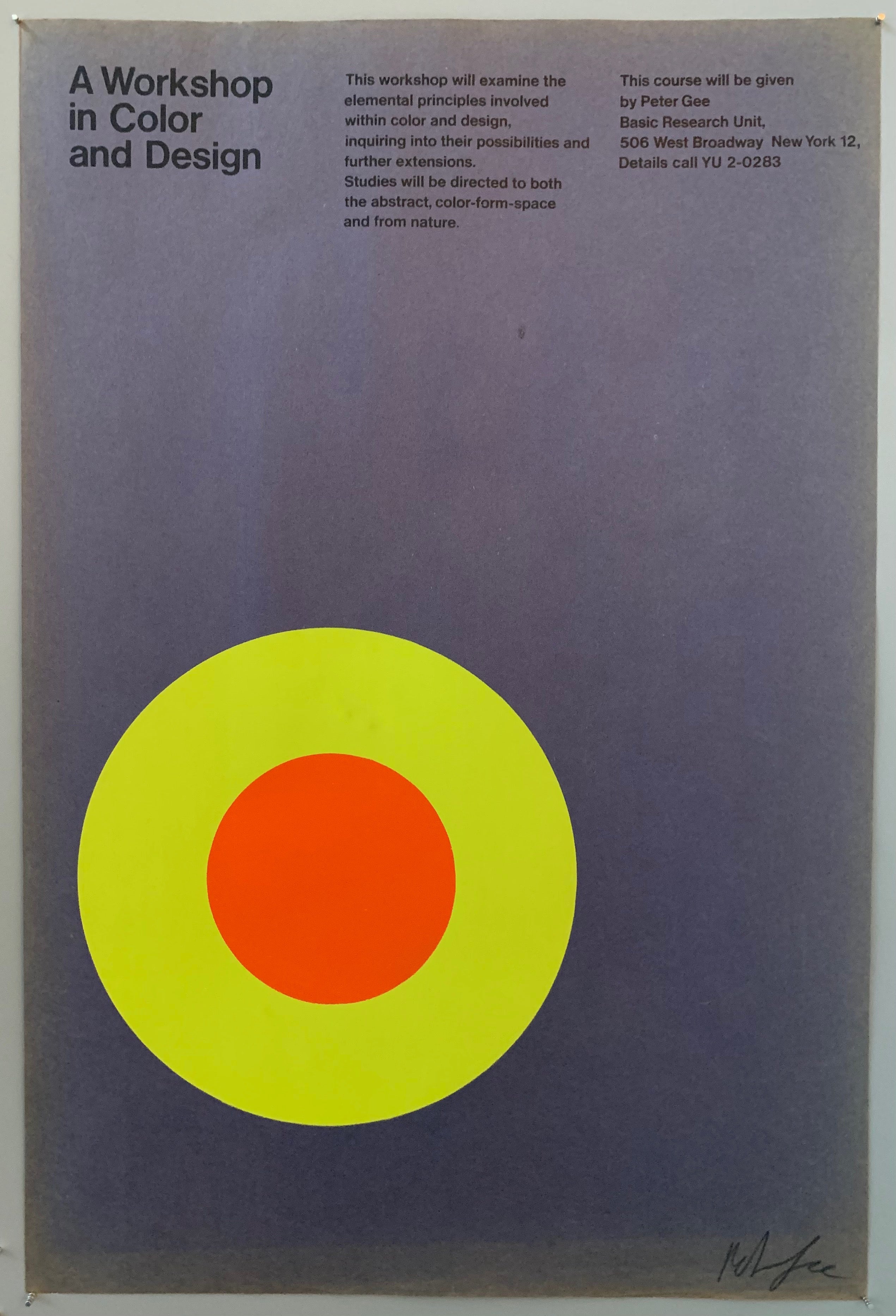 Poster for a design workshop featuring an orange and yellow target