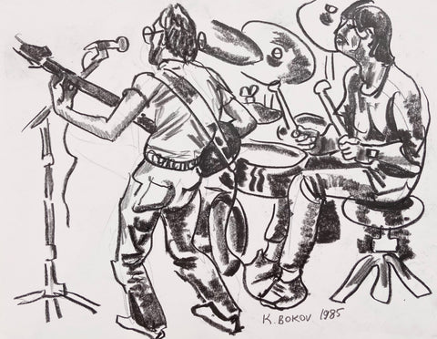 Link to  Guitarist and Drummer Konstantin Bokov Charcoal DrawingU.S.A, 1985  Product