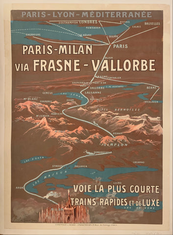 Link to  Paris-Milan Via Frasne-Vallorbe Poster ✓France, c. 1920  Product
