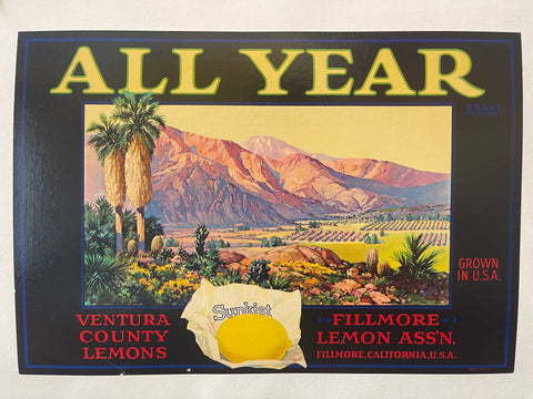 Link to  All Year Ventura County Lemon Crate PosterCalifornia, c.1940.  Product
