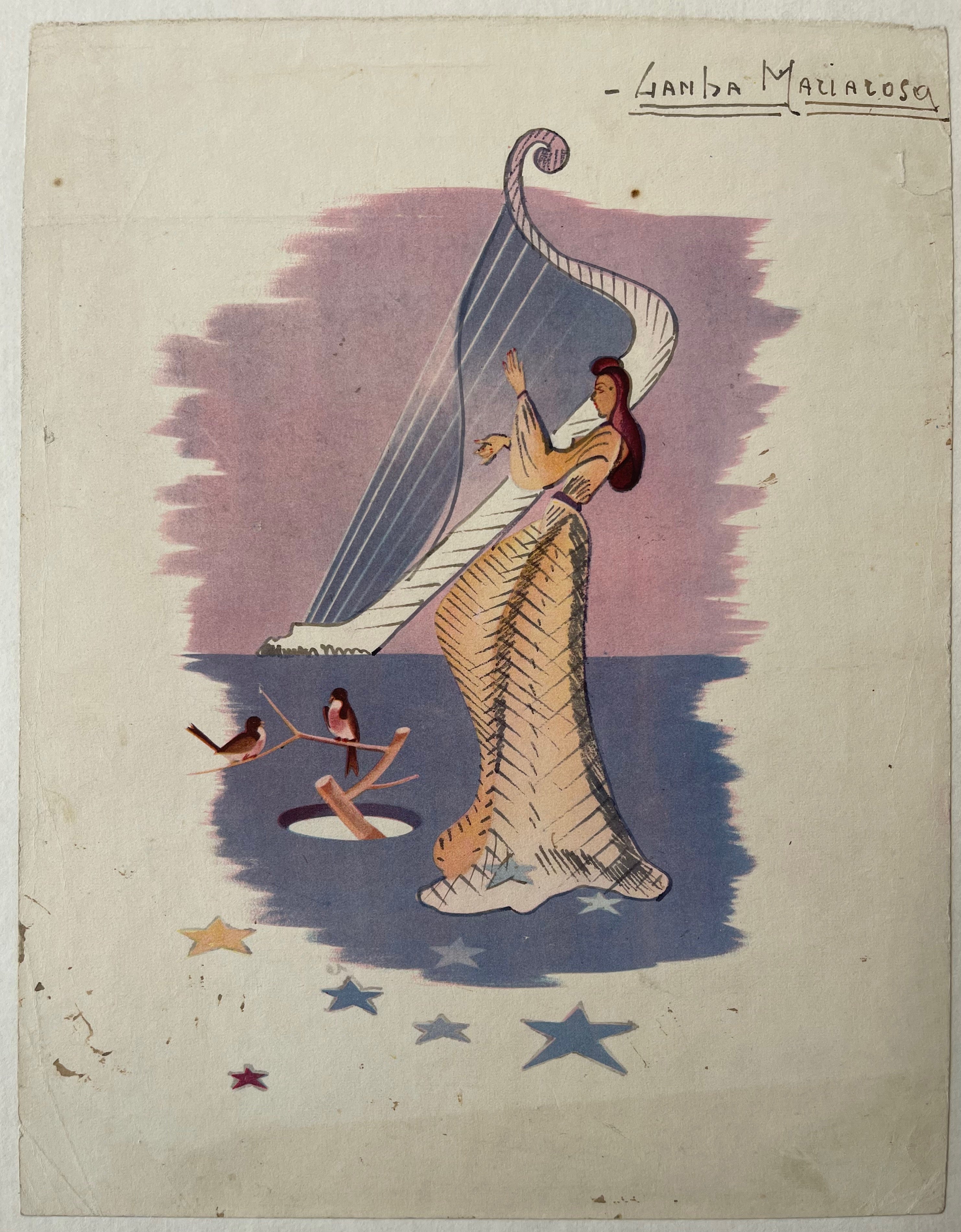 Woman Playing Harp Print