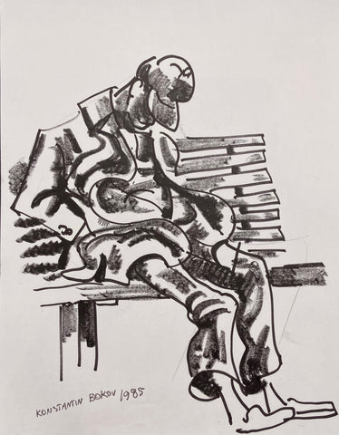 Link to  Asleep on a Park Bench Konstantin Bokov Charcoal DrawingU.S.A, 1985  Product