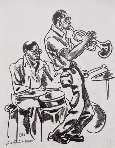 Link to  A Drummer and a Trumpeter Konstantin Bokov Charcoal DrawingU.S.A, 1985  Product