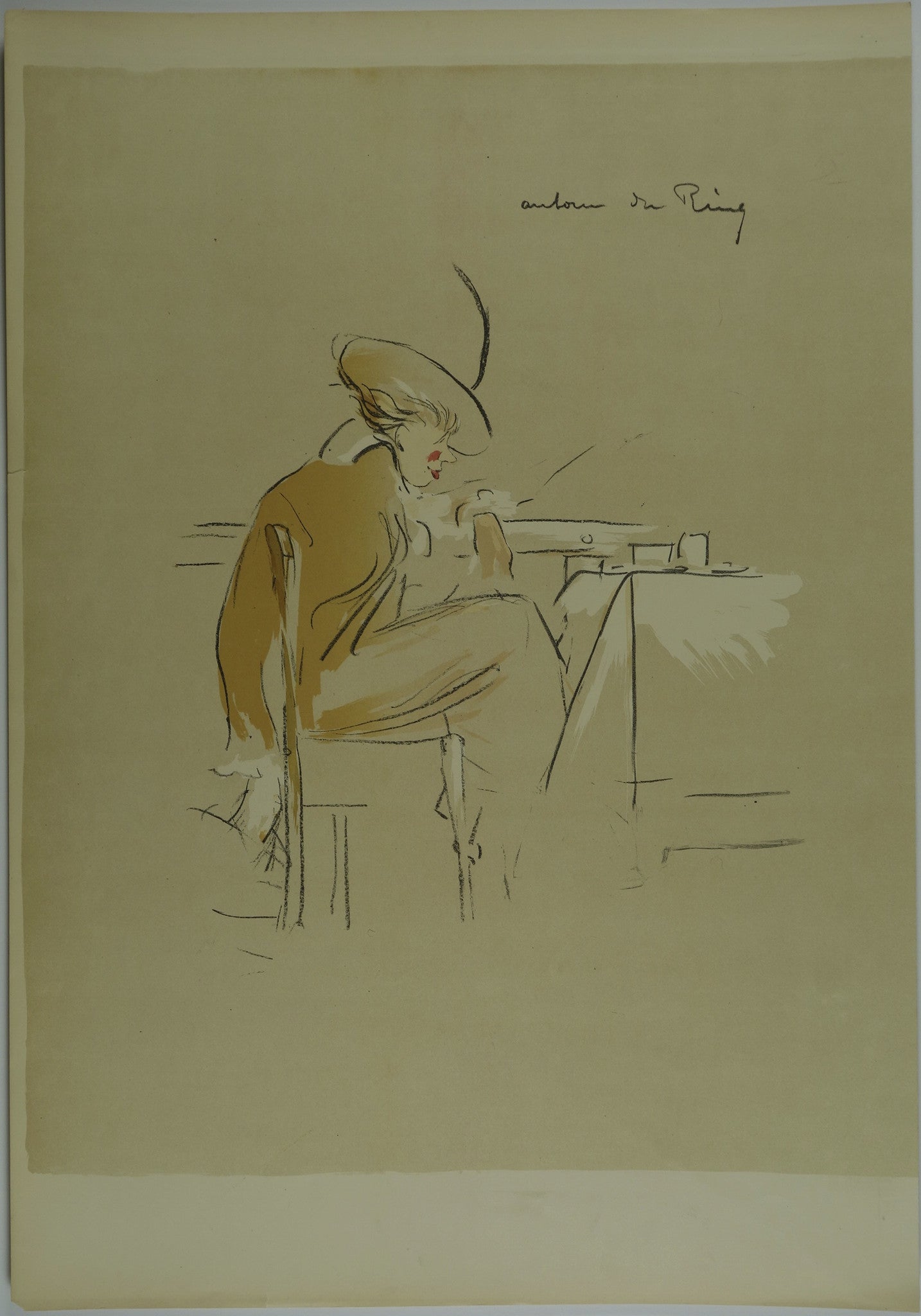 Lady sitting at table Lithograph