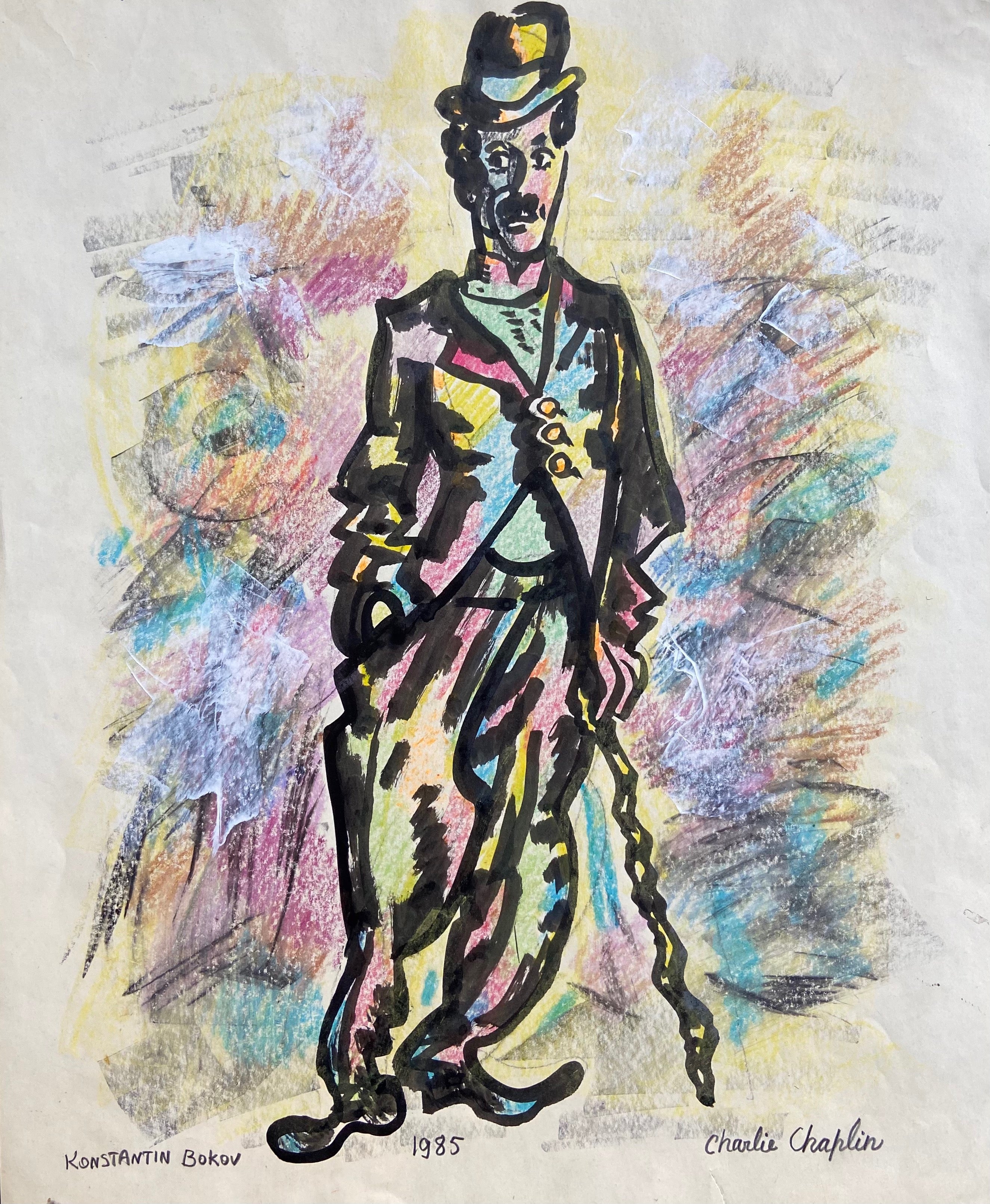 oil stick portrait of charlie chaplin