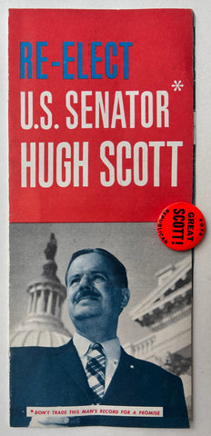 Link to  Re-Elect U.S. Senator Hugh Scott Pamphlet & PinUSA, c. 1962  Product