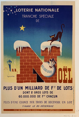 Link to  Loterie Nationale: "Snowy Bricks with Cat"France, C. 1960  Product