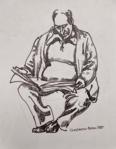 Link to  Seated With a Newspaper Konstantin Bokov Charcoal DrawingU.S.A, 1985  Product