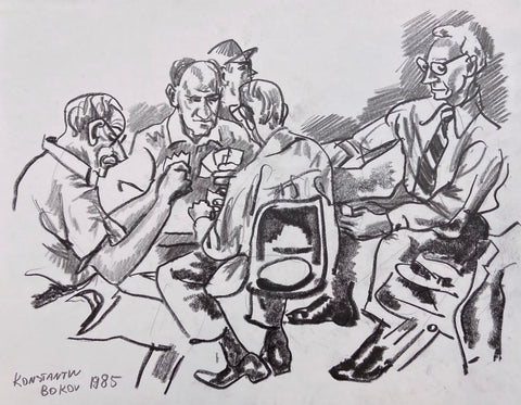 Link to  Men Playing Cards Konstantin Bokov Charcoal DrawingU.S.A, 1985  Product