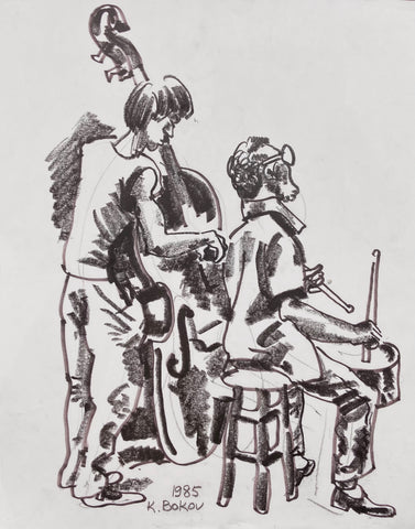 Link to  Drummer and Upright Bassist Charcoal DrawingU.S.A, 1985  Product