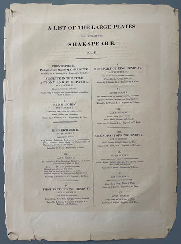 Link to  Shakespeare Vol. II List of Large Plateslate 18th century  Product