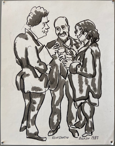 Link to  Three Men Drinking Konstantin Bokov Charcoal DrawingU.S.A, 1985  Product