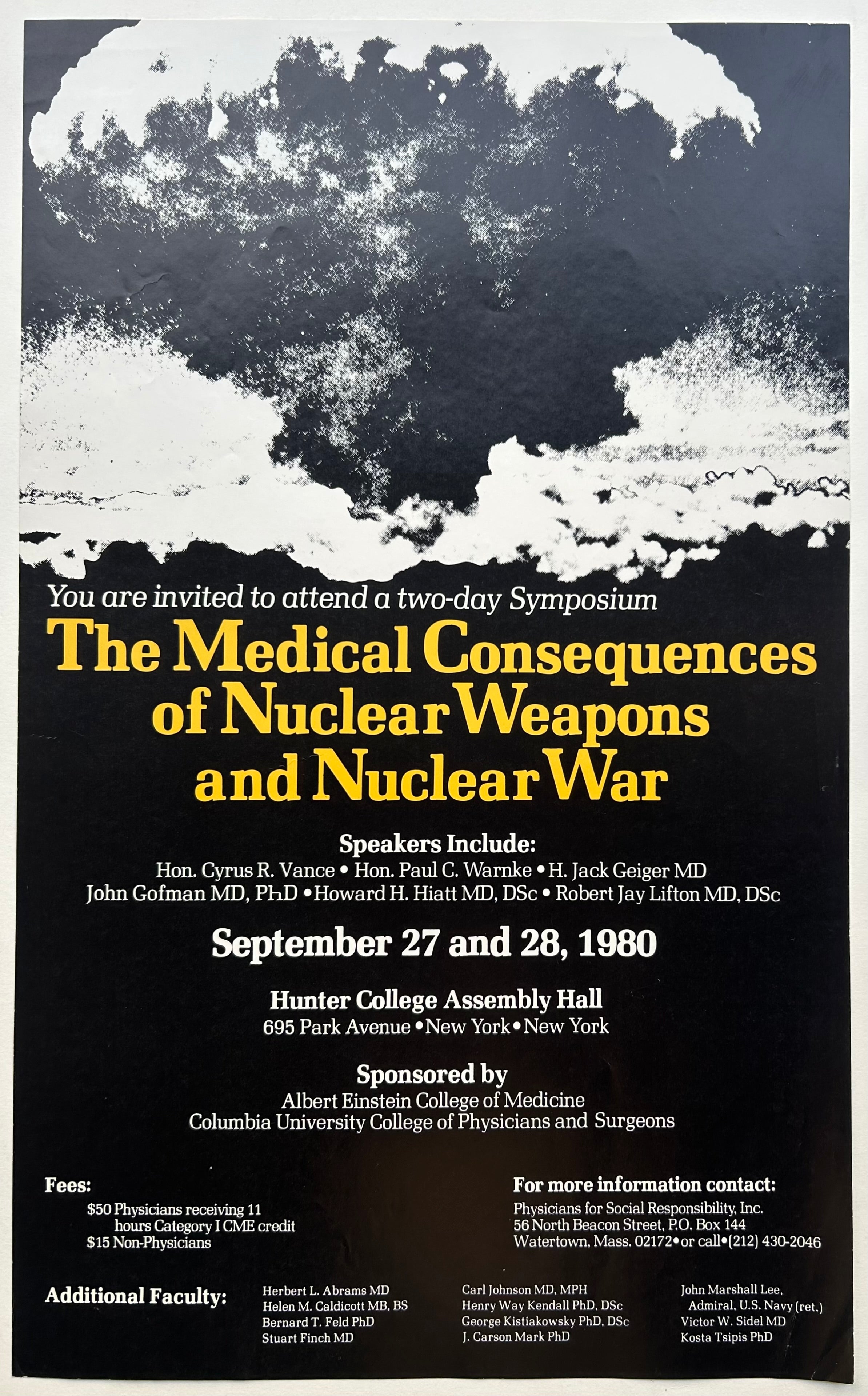 Black background with yellow text and white surrounding text. A nuclear mushroom is at the top. 
